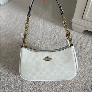 Coach White and Gold Shoulder Bag with Chain Strap